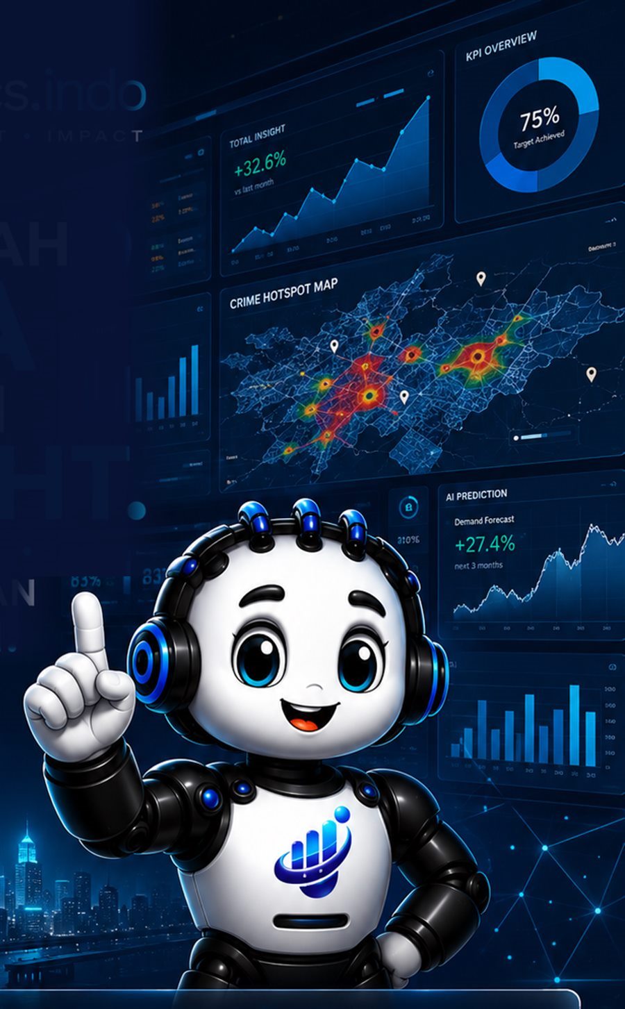 Maskot DATI dan dashboard analitik datalytics.indo